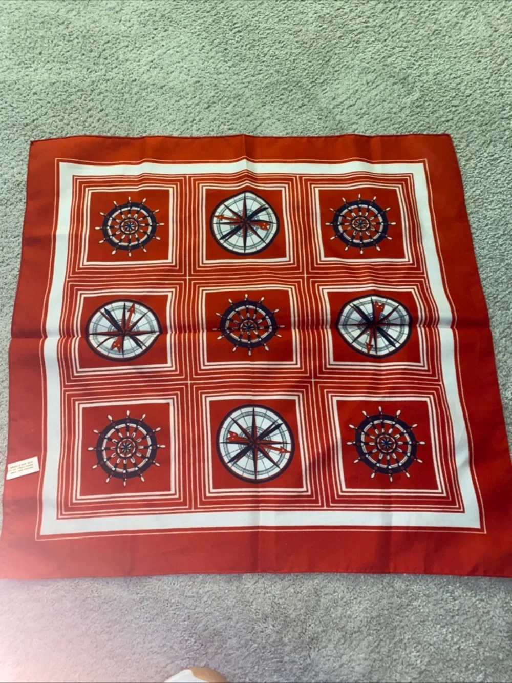 Vintage‎ Nautical Compass Helm Square Scarf, Red White Blue Made In Italy